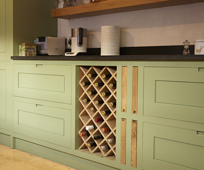 custom winerack in bespoke handmade kitchen